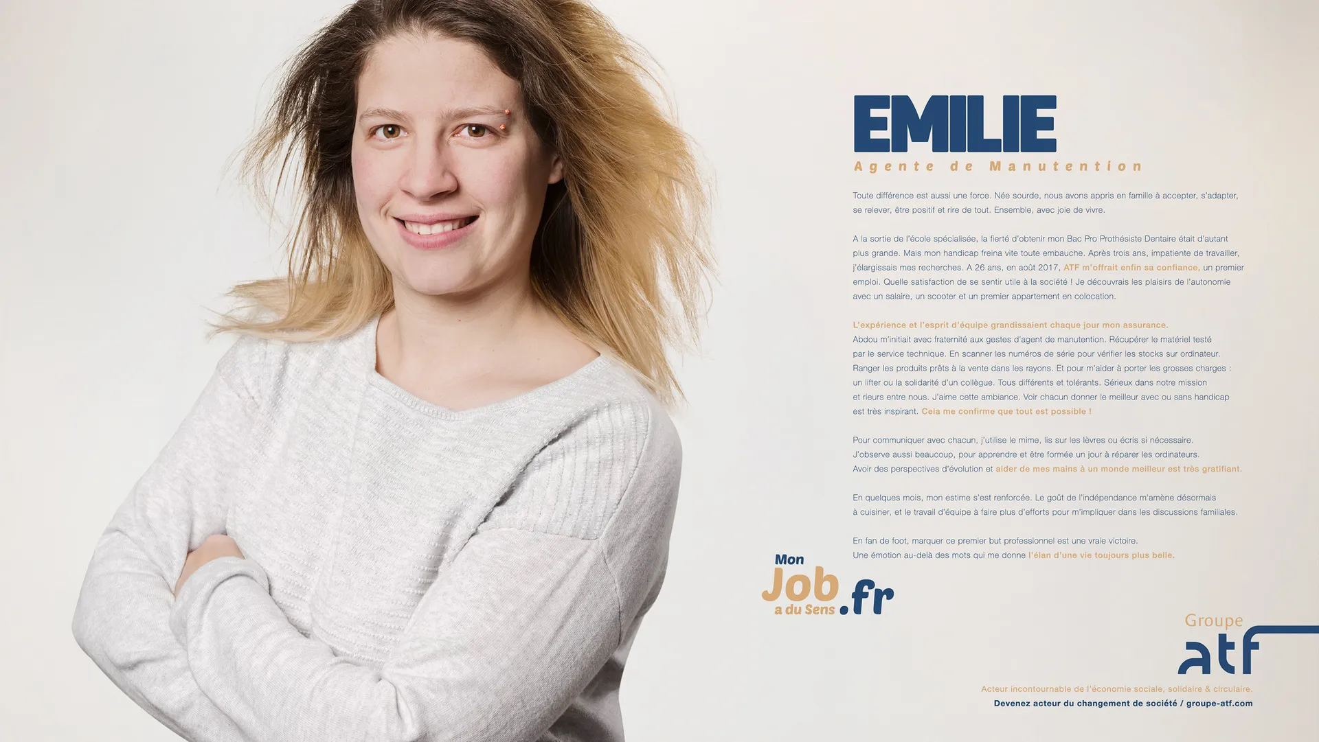 portrait d'Émilie sur une affiche publicitaire ATF