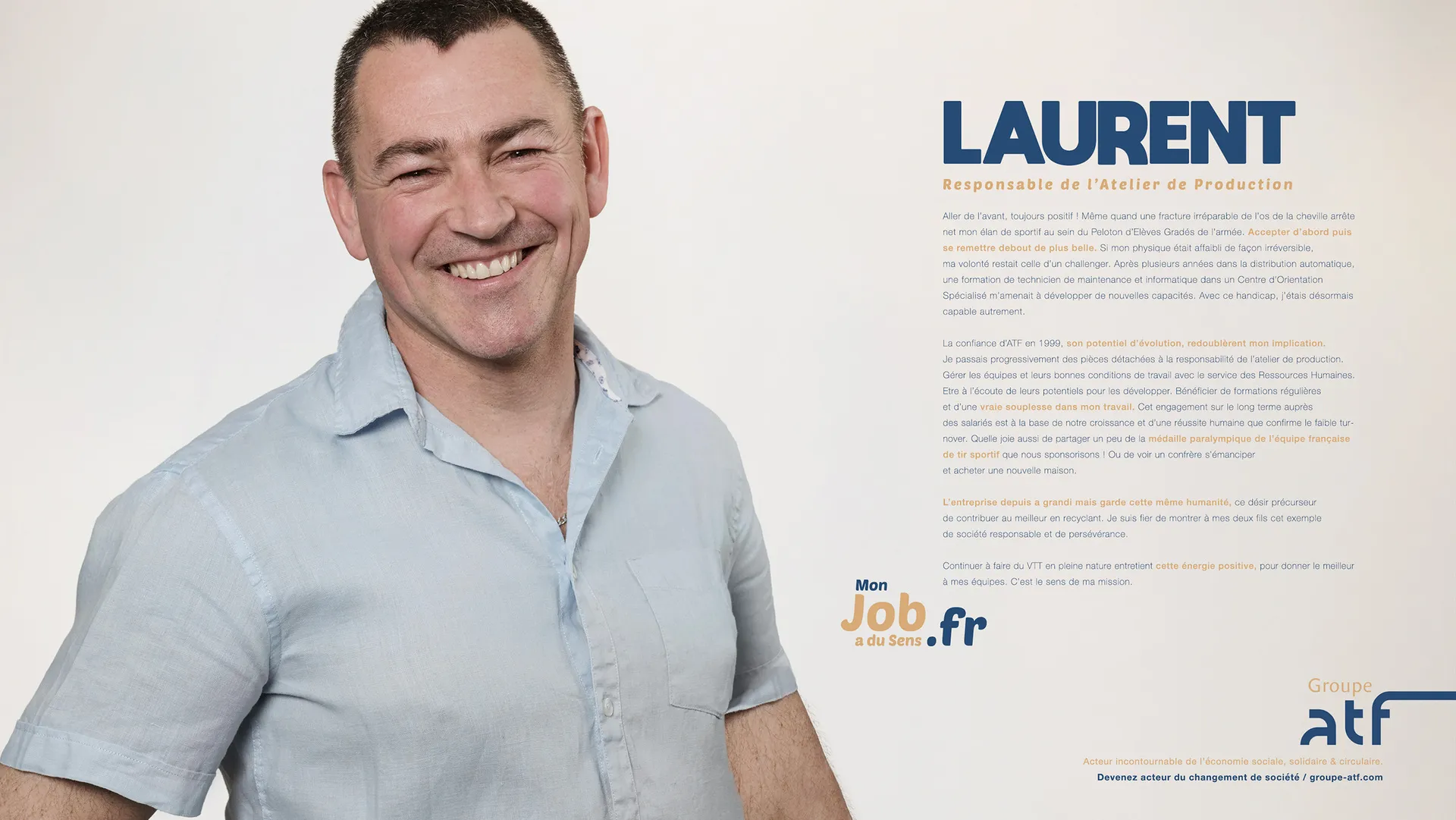 portrait de Laurent sur une affiche publicitaire ATF