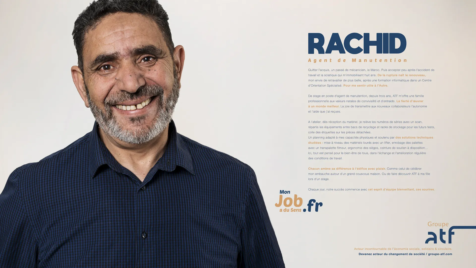 portrait de Rachid sur une affiche publicitaire ATF